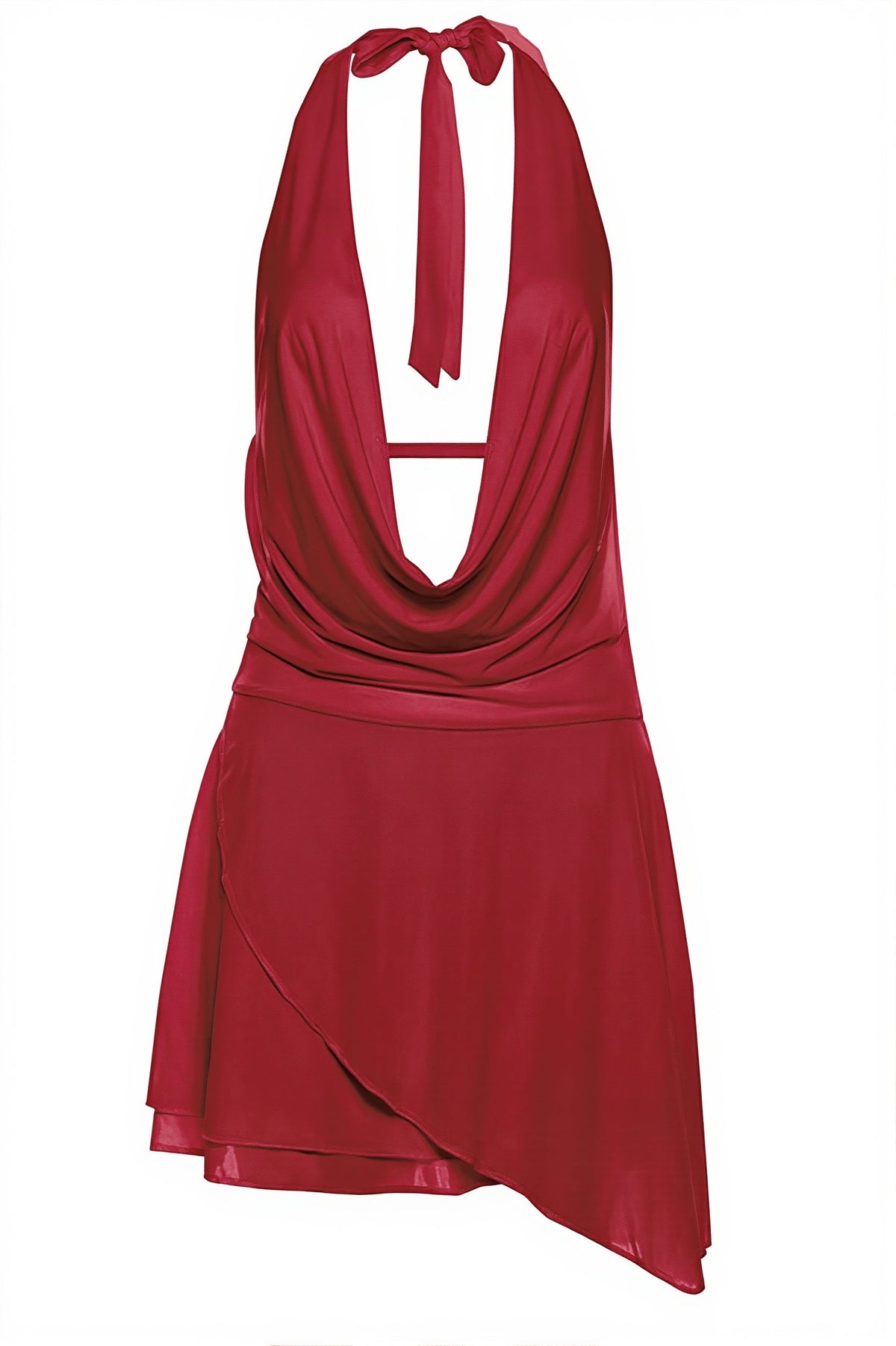 Satin Draped Halter Deep V Backless Mini Dress 13