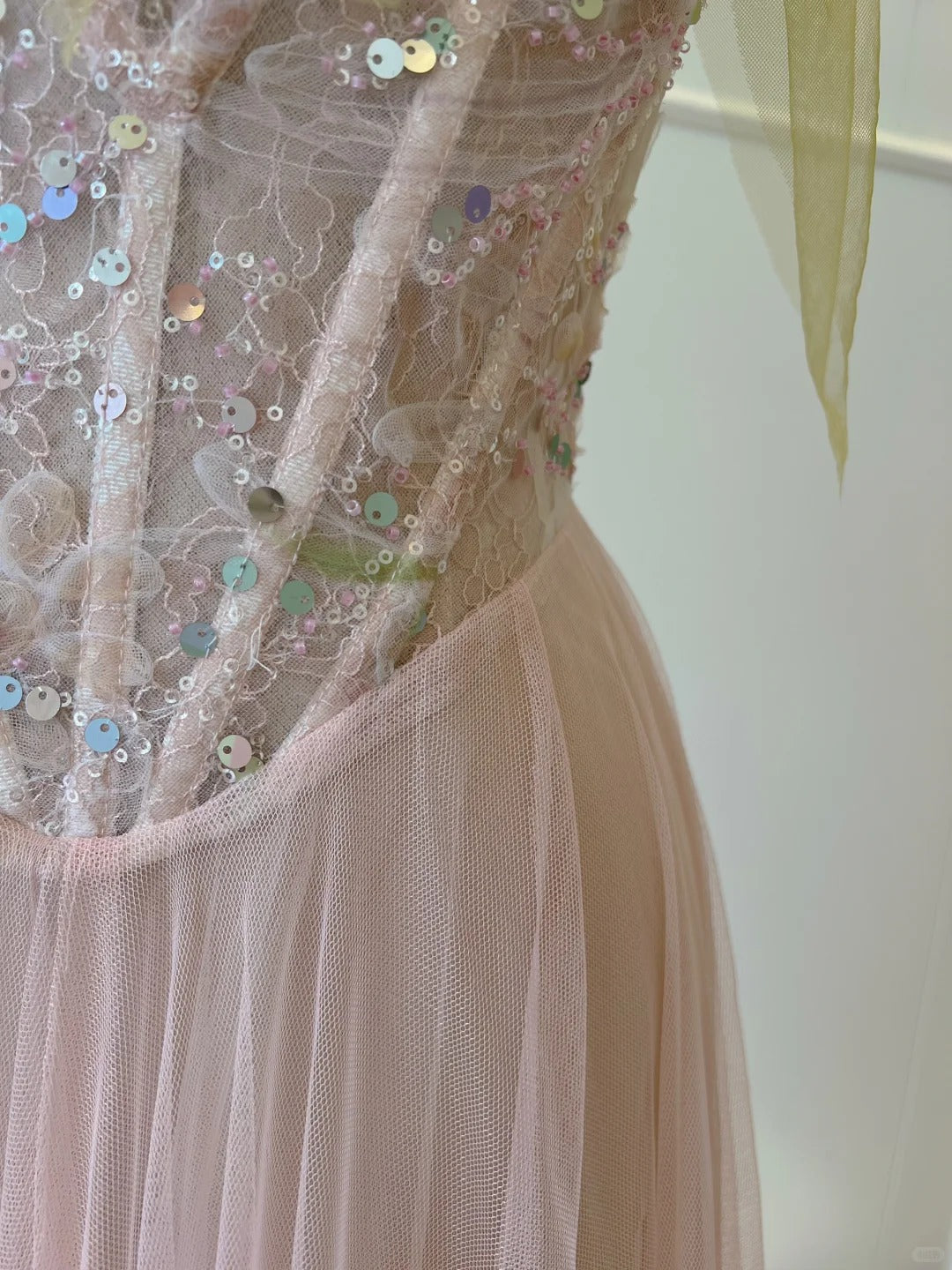 Sweet Pink A-line Suspenders Sequined Tulle Long Prom Dress Evening Dress Bridesmaid Dress P4049