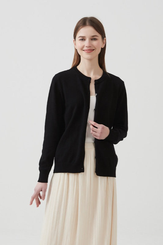 Lightweight Cotton Crew-Neck Cardigan for Effortless Style