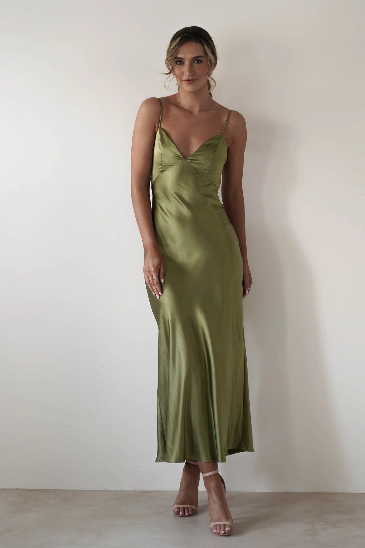 Satin V-Neck Bias Cut Slip Maxi Dress 12