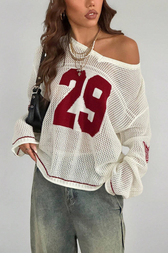 V-Neck Long Sleeve Digital Print Knit Sweater 2