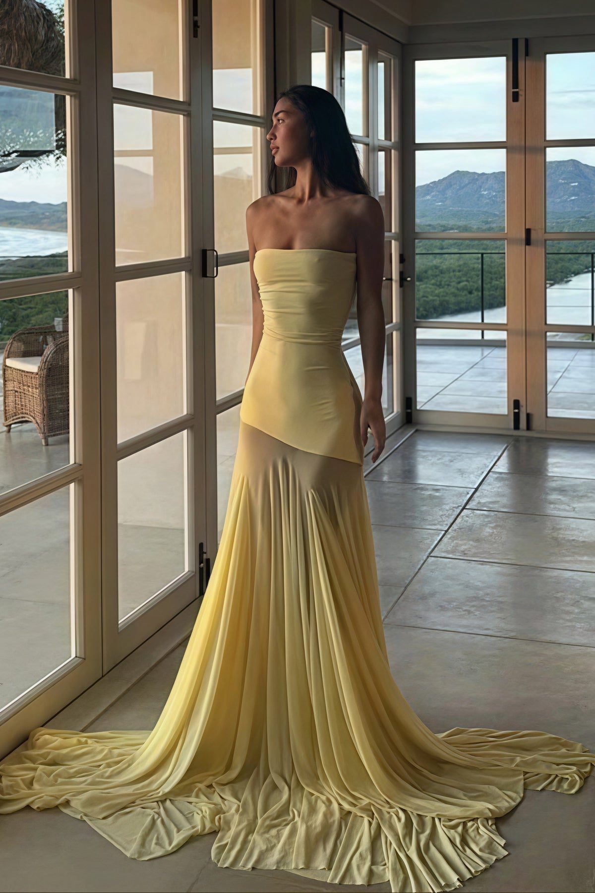 Strapless Ruched Sheer Mermaid Maxi Gown 3