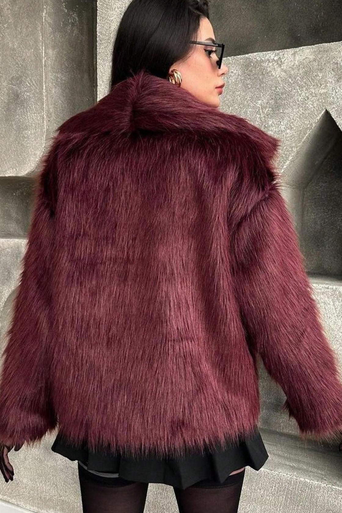 Plush Solid Color Faux Animal Fur Warm Notch Collar Coat