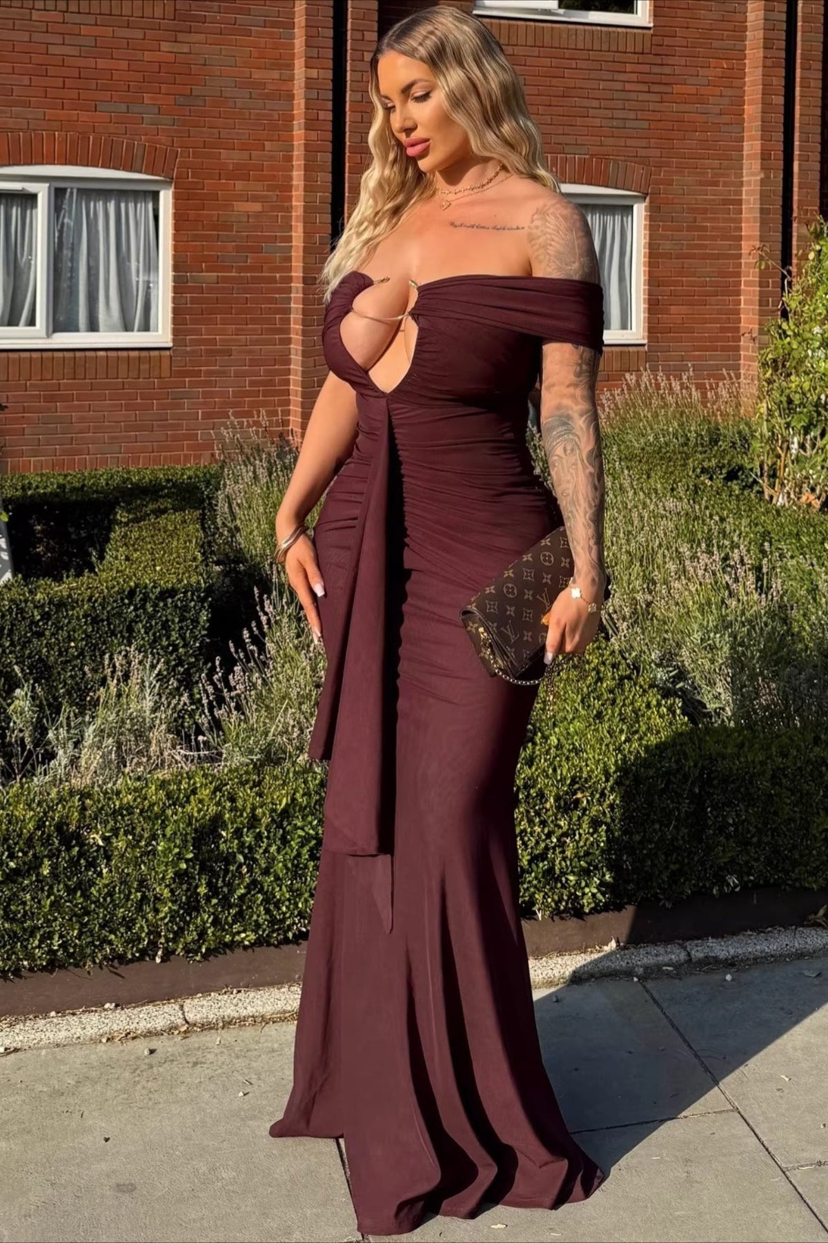 Off Shoulder Keyhole Ruched Mermaid Maxi Gown 3