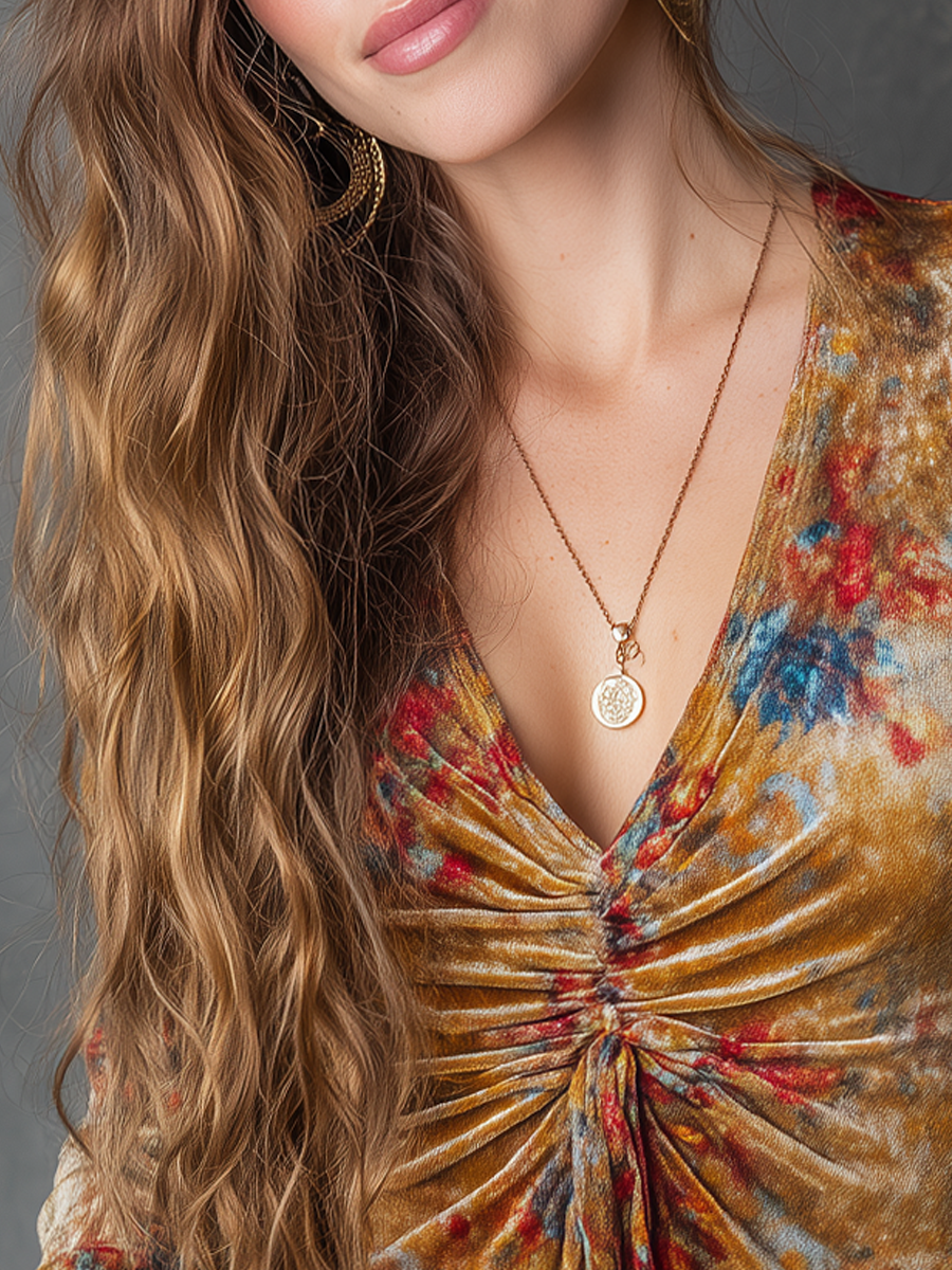 Vintage Floral Printed V-neck Long Sleeve Blouse - Fashionpara