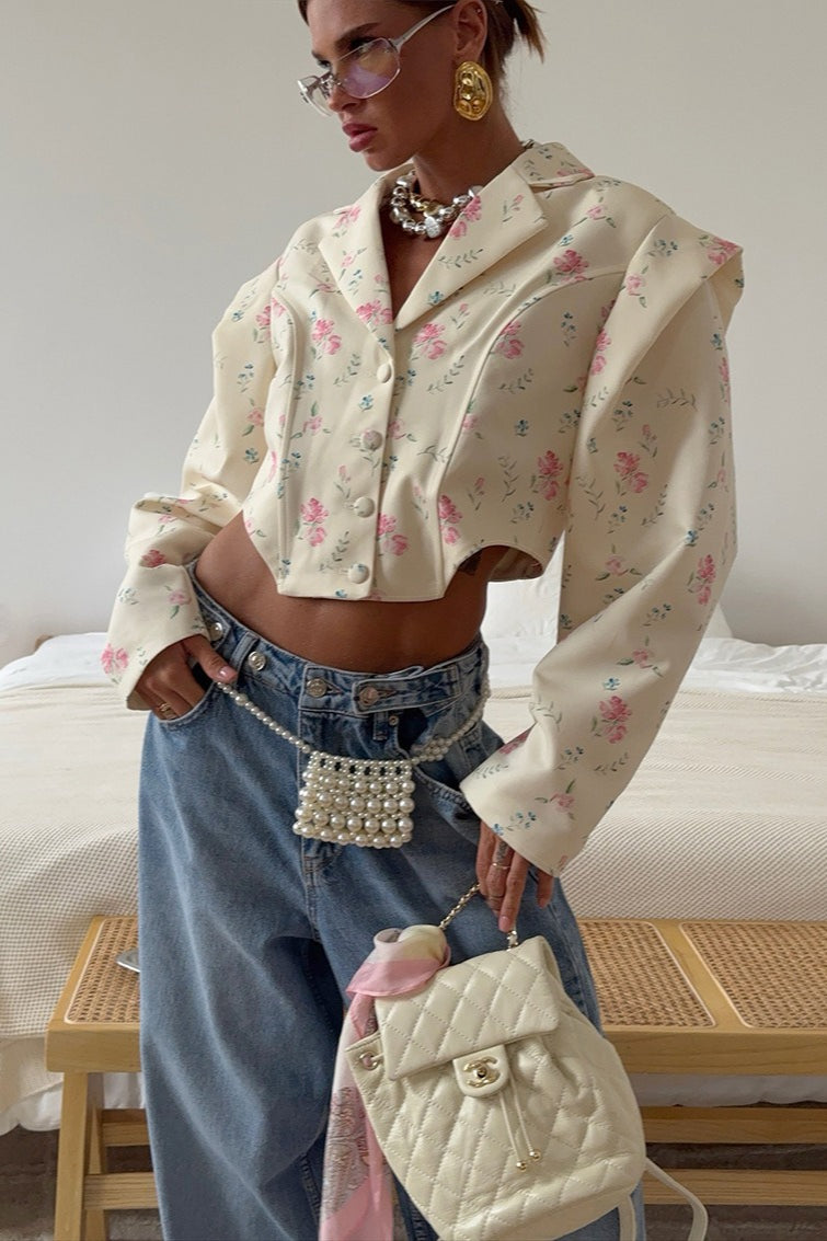 Floral Print Long Sleeve Blazer Coat for Elegant Style