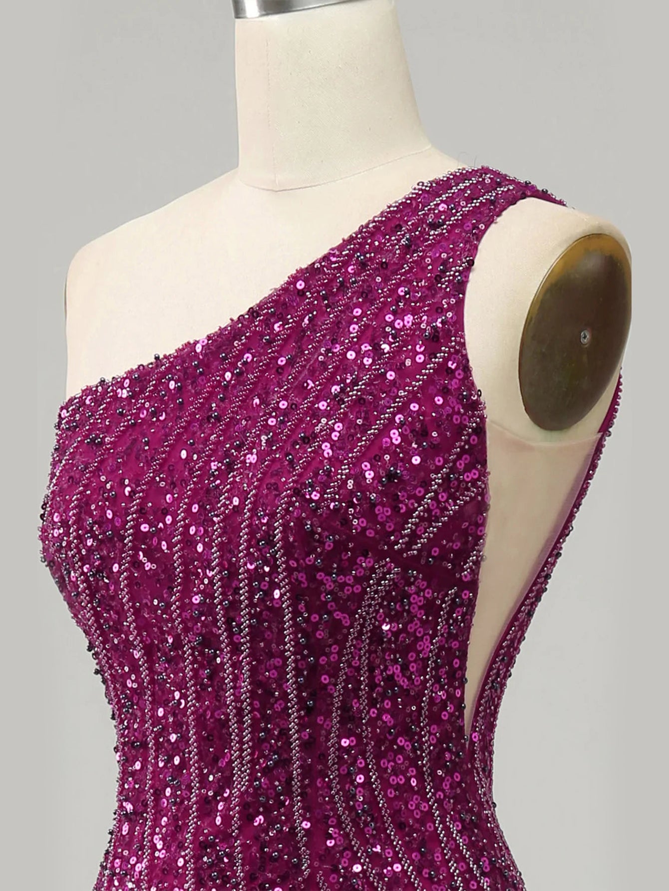 Sparkly Mermaid Purple One Shoulder Long Prom Dress with Slit - Fashionpara