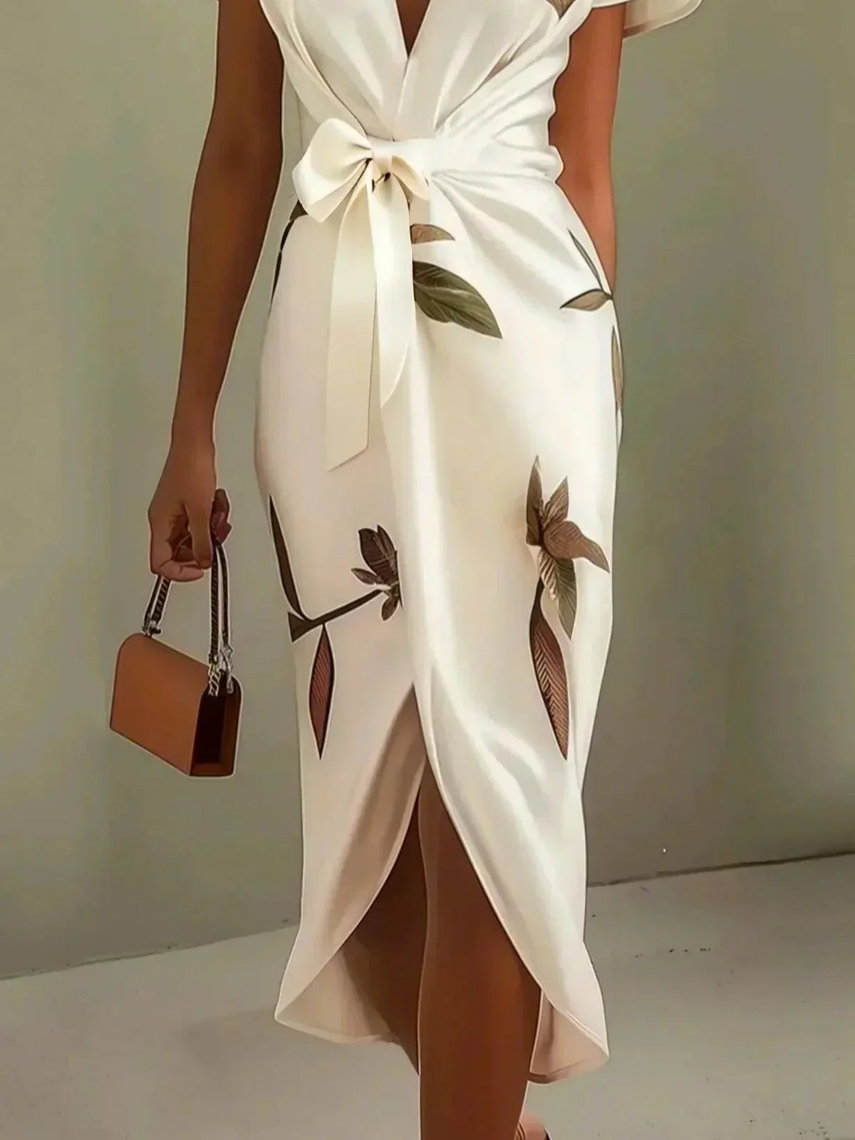 Floral V-Neck Short Sleeve Tie Waist Wrap Midi Dress 3