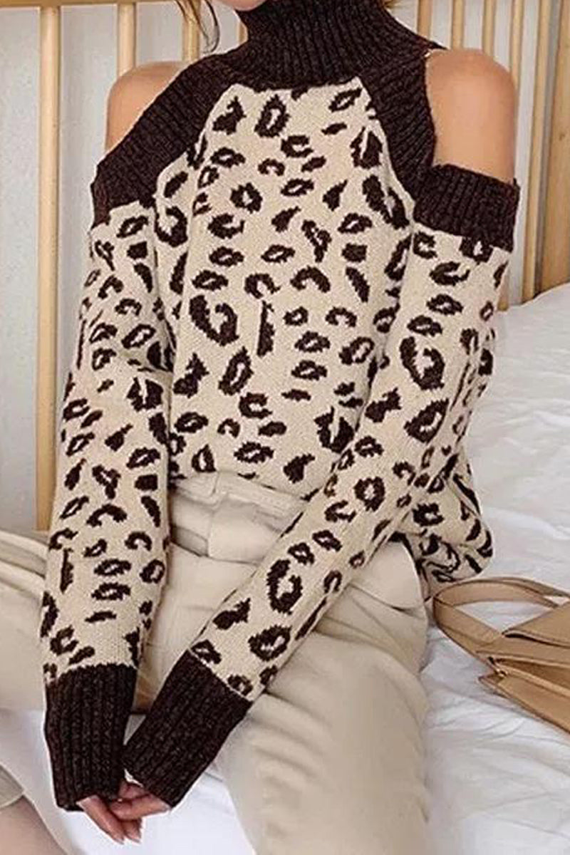 Dew Shoulder Leopard sweater  Fashionpara