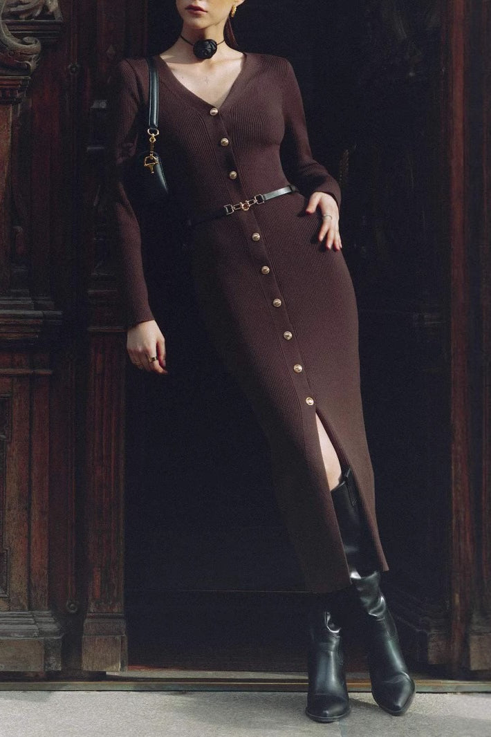 Long Sleeve Button Sweater Dress 13
