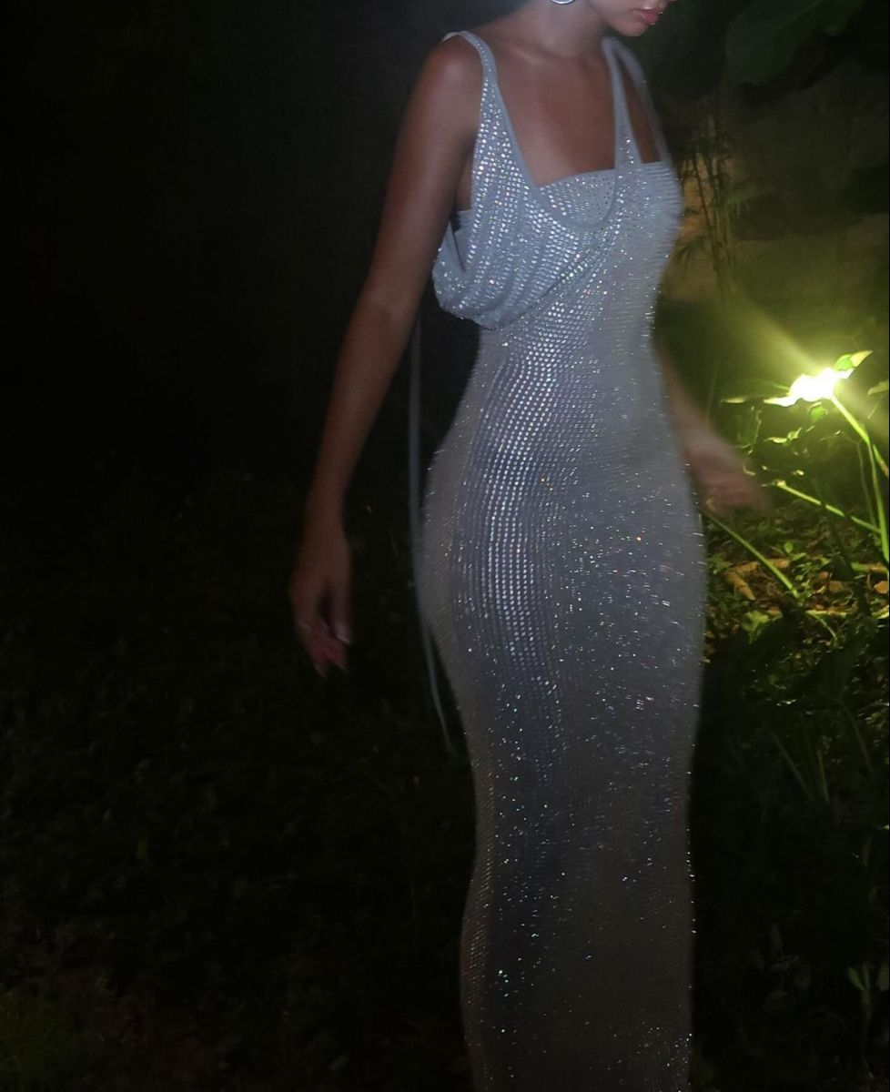 Glitter Silver Sheath Sequin Long Evening Dress Birthday Party Dress D1395