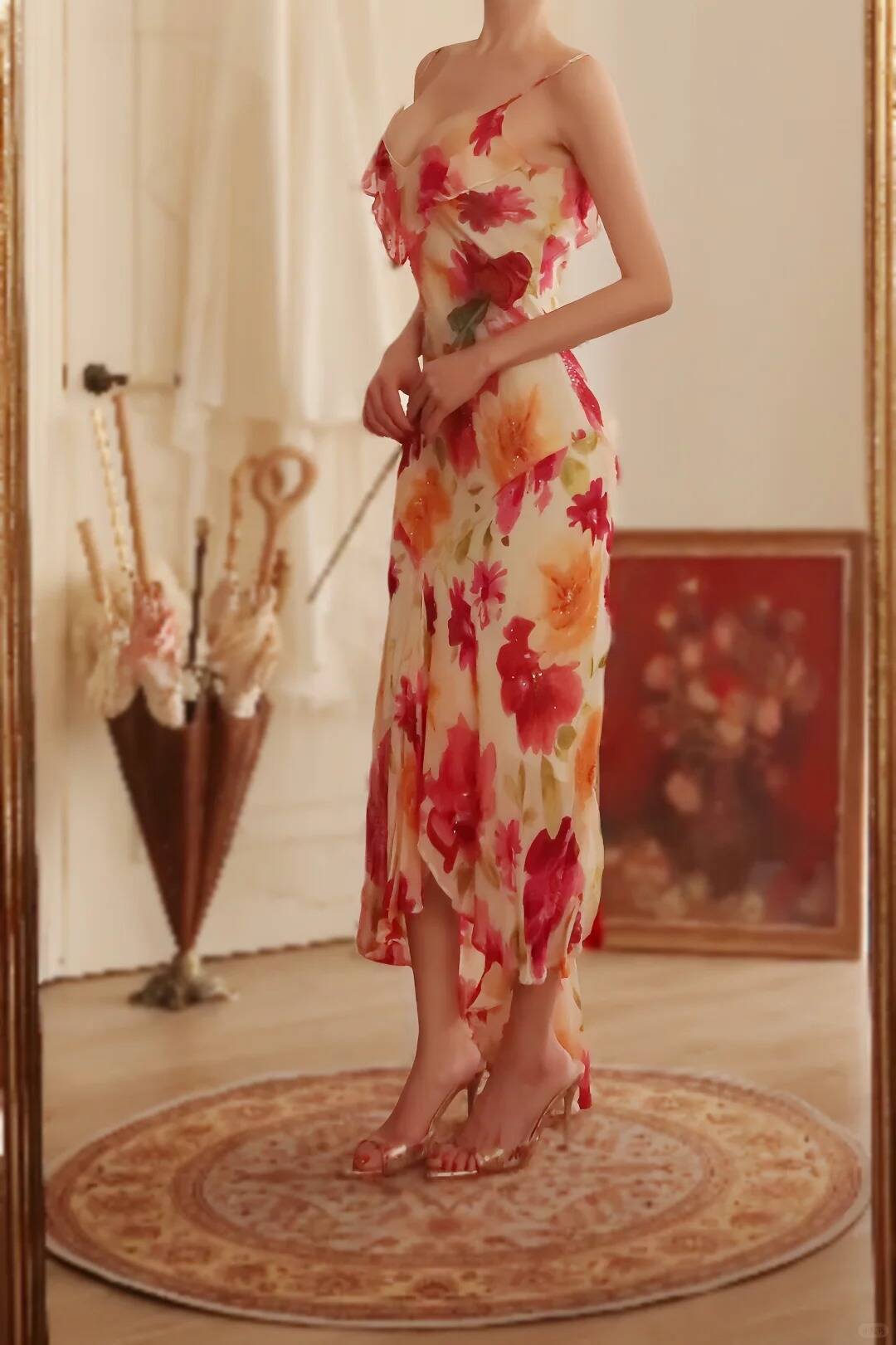 Pretty Chiffon Print Floral Beaded Mermaid Evening Dress Long Formal Party Dress S343