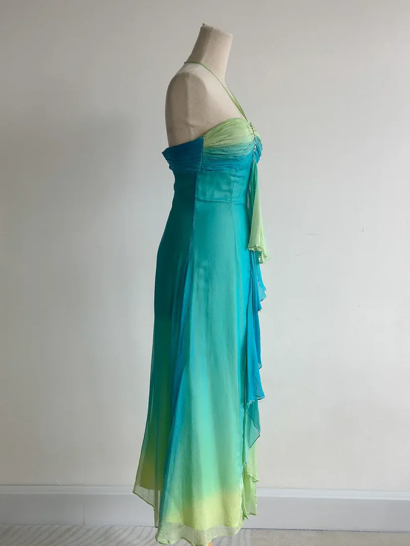Unique Halter Ombre Chiffon Long Birthday Party Dress Evening Gown D1486