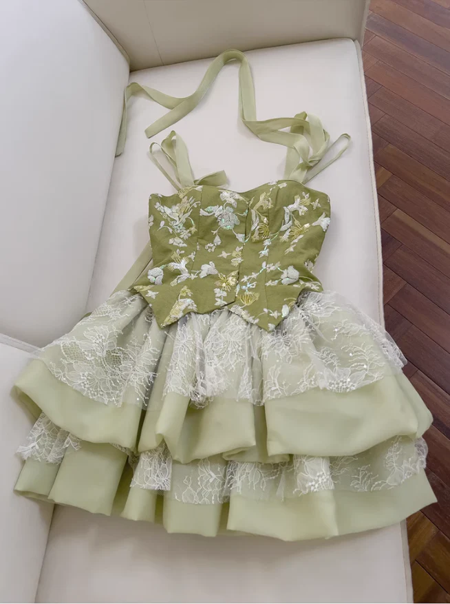 Sweet Green Lace A Line Homecoming Dress Mini Prom Dress S275
