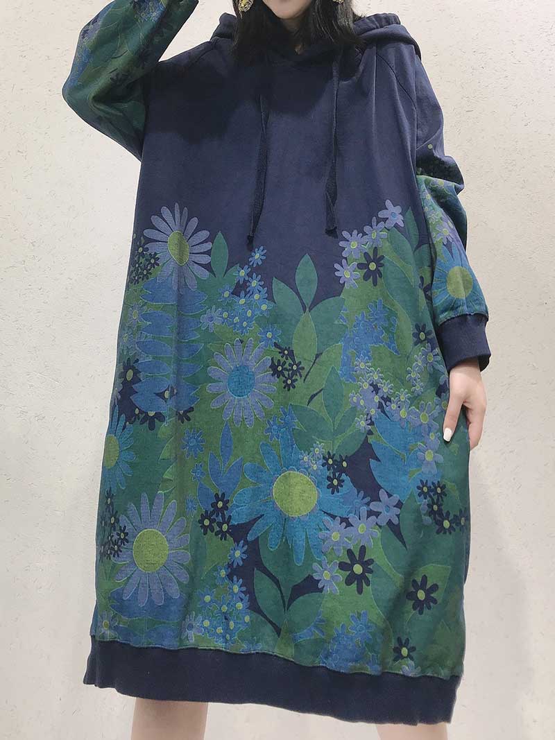 All Of Me Floral Print Hooded Sweater Midi Dress 6