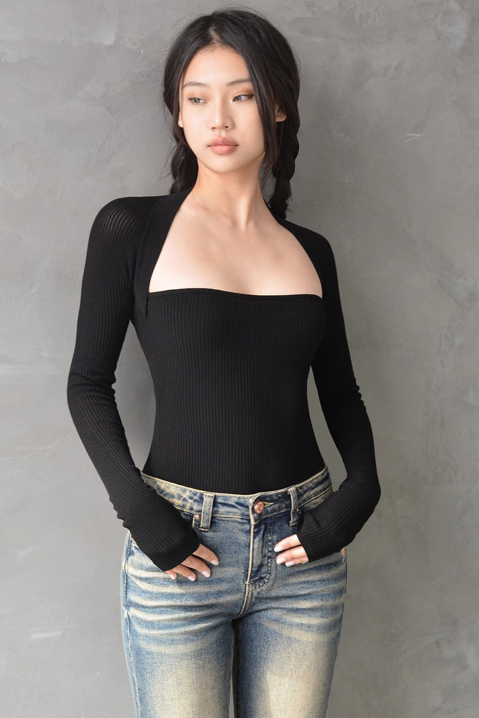 Backless Long Sleeve Cut Out Sweater Top - Chic Style