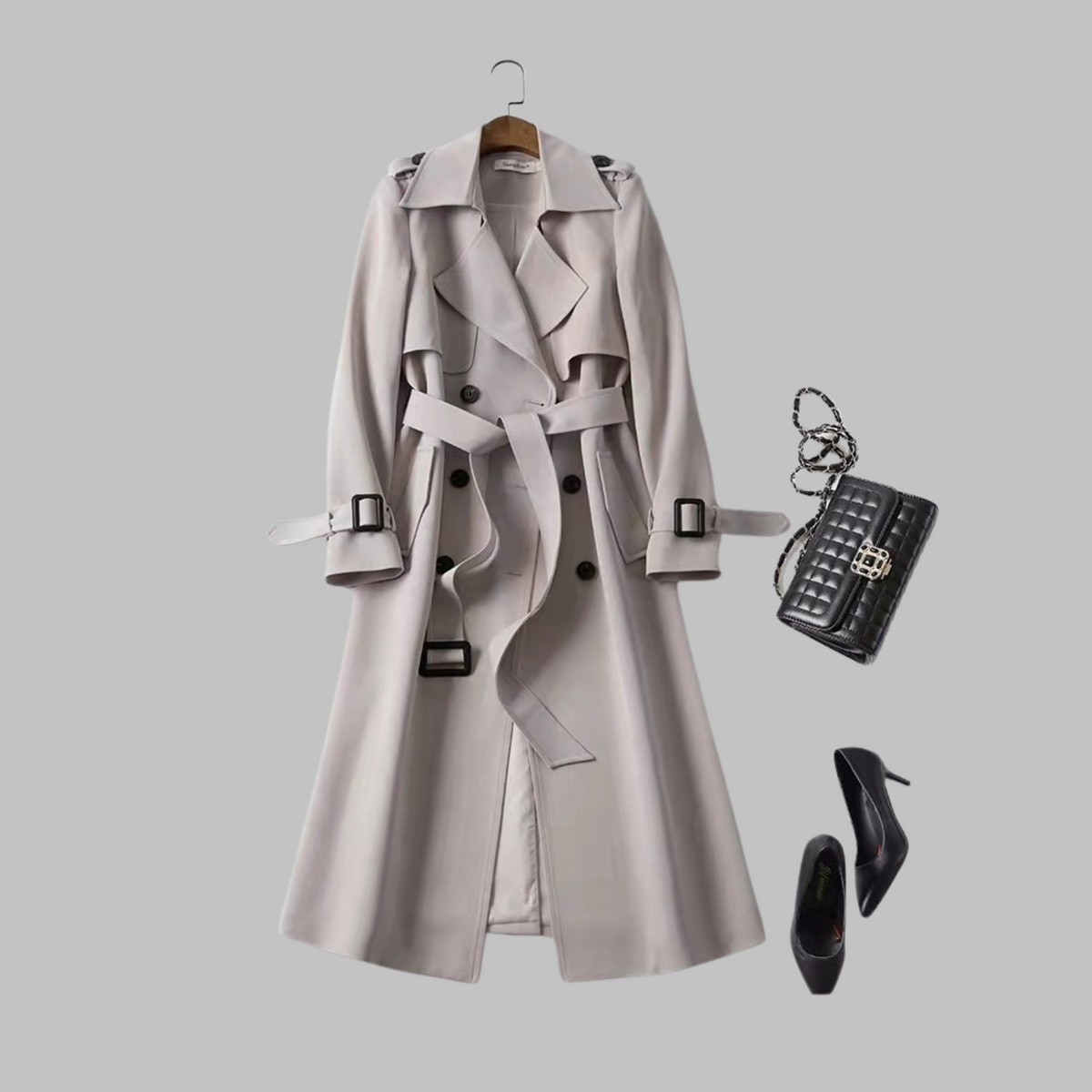 Double Breasted Belted Longline Trench Coat 2