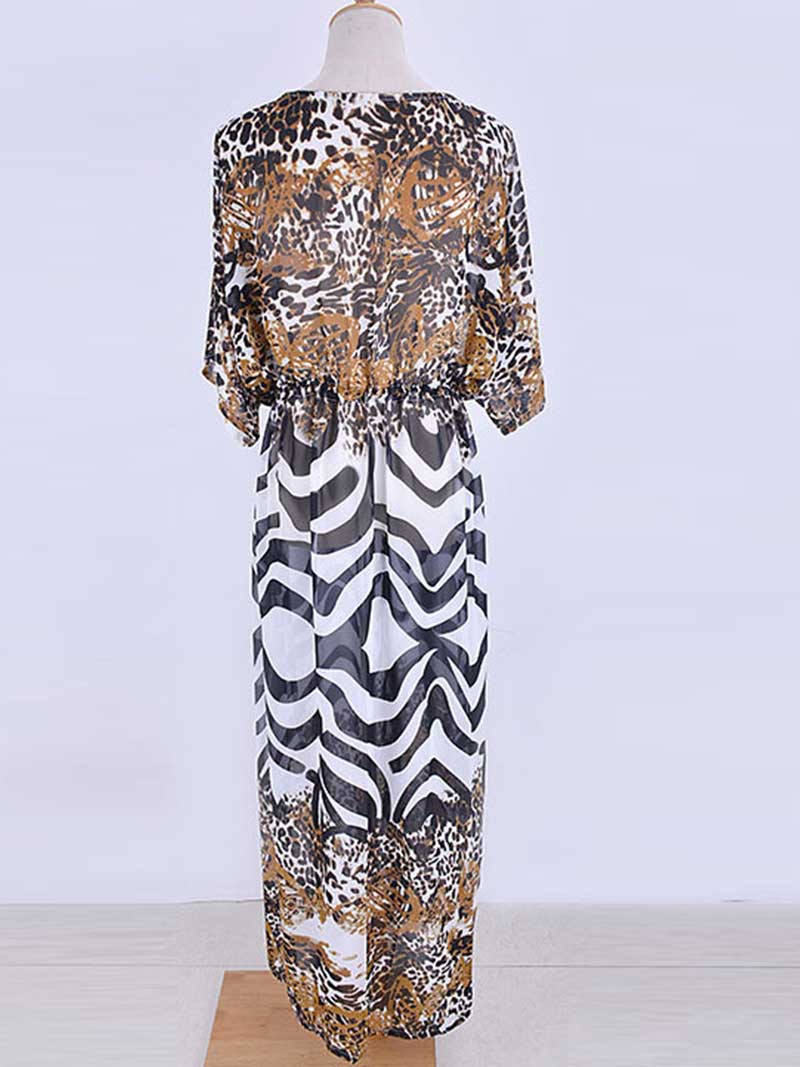 Printed Multicolor Chiffon Long Length Gown Kimono Duster Robe - Fashionpara