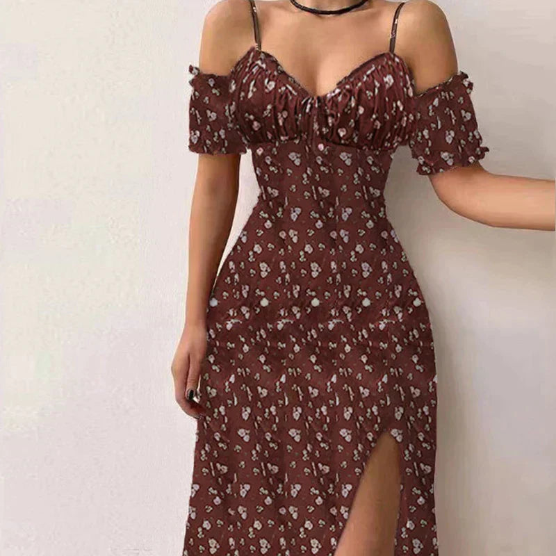 Ruffled Sweetheart Cold Shoulder Puff Sleeve Bodycon Midi Dress - View 5