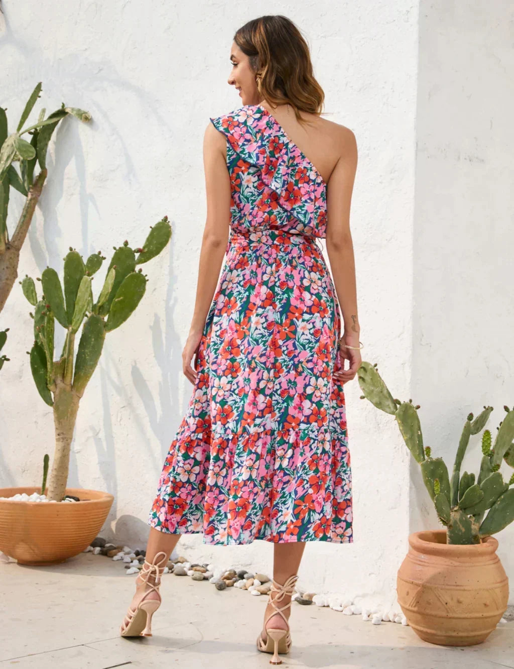 Floral One Shoulder Ruffle Tiered Midi Dress 3