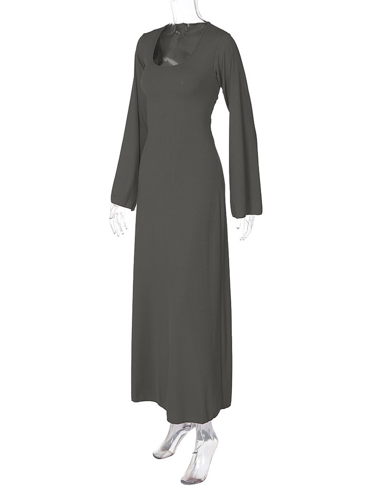 Ribbed Scoop-Neck Flared-Sleeve Column Maxi Dress 4