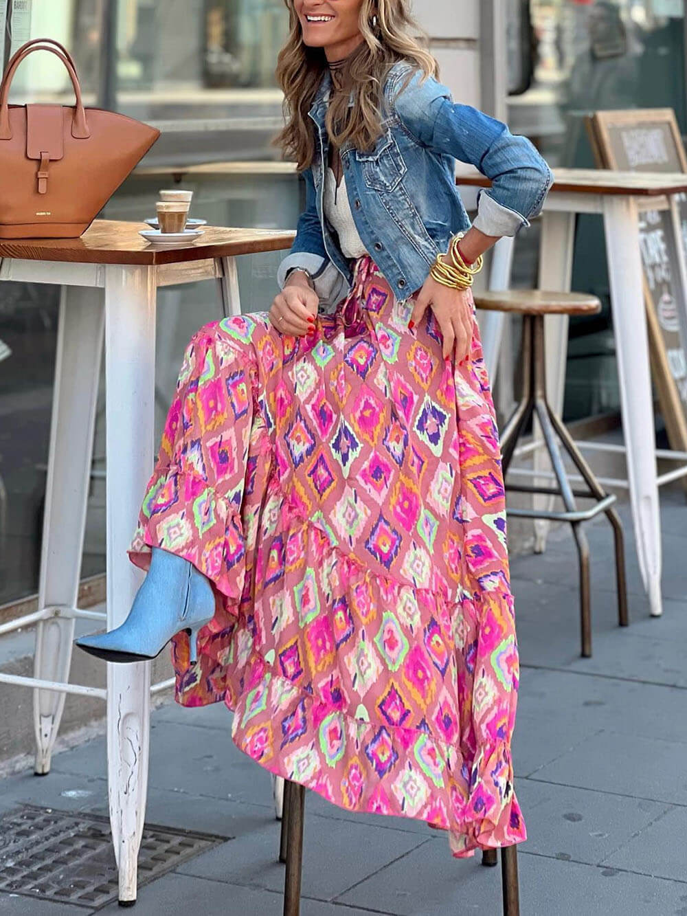 Bohemian Print Elastic Waist Tassel Maxi Skirt - Fashionpara