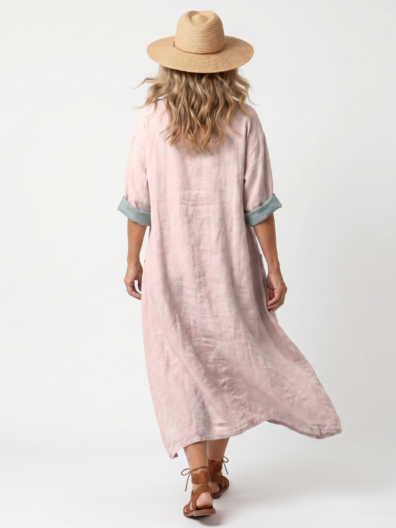 Placement Print V-Neck Pocket Kaftan Midi Dress 4