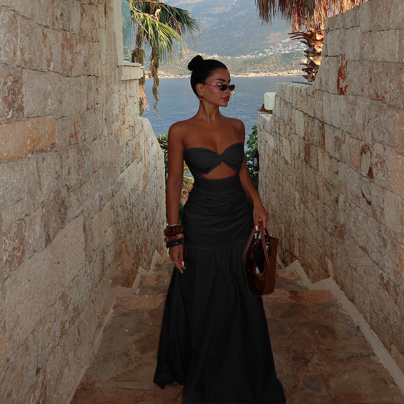 Strapless Twist Front Cutout Ruched Mermaid Maxi Dress 5