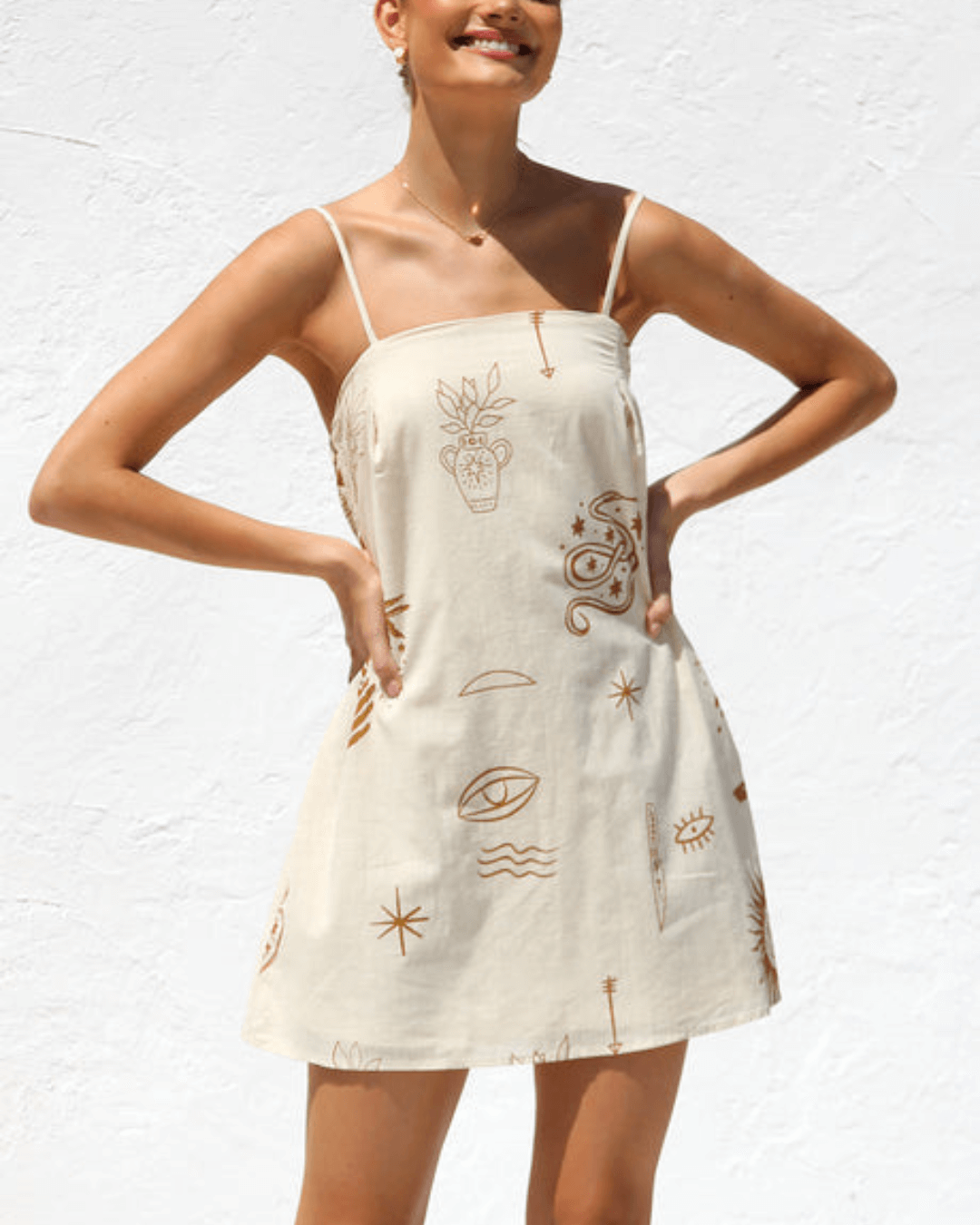 Golden Brown Contrast Print Mini Dress - Fashionpara