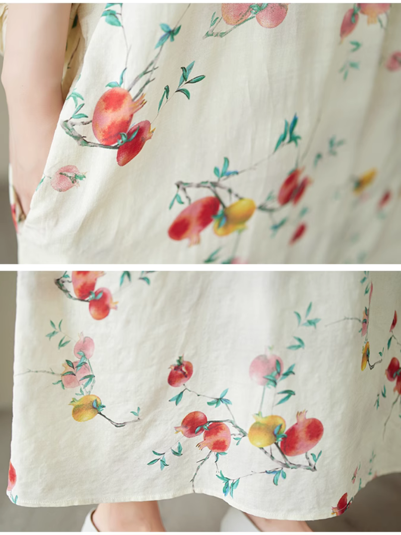 Fruit Print Boat-Neck Batwing Cocoon Maxi Dress 3