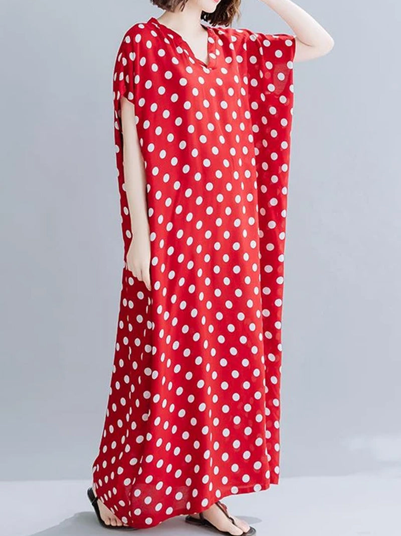 Polka Dot V-Neck Short Sleeve Kaftan Maxi Dress 4