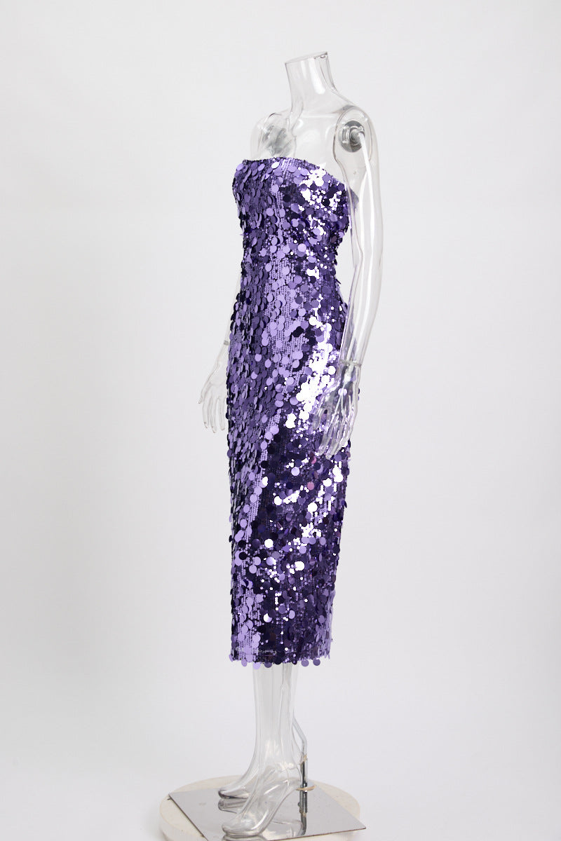 Paillette Sequin Strapless Bodycon Midi Party Dress - View 4