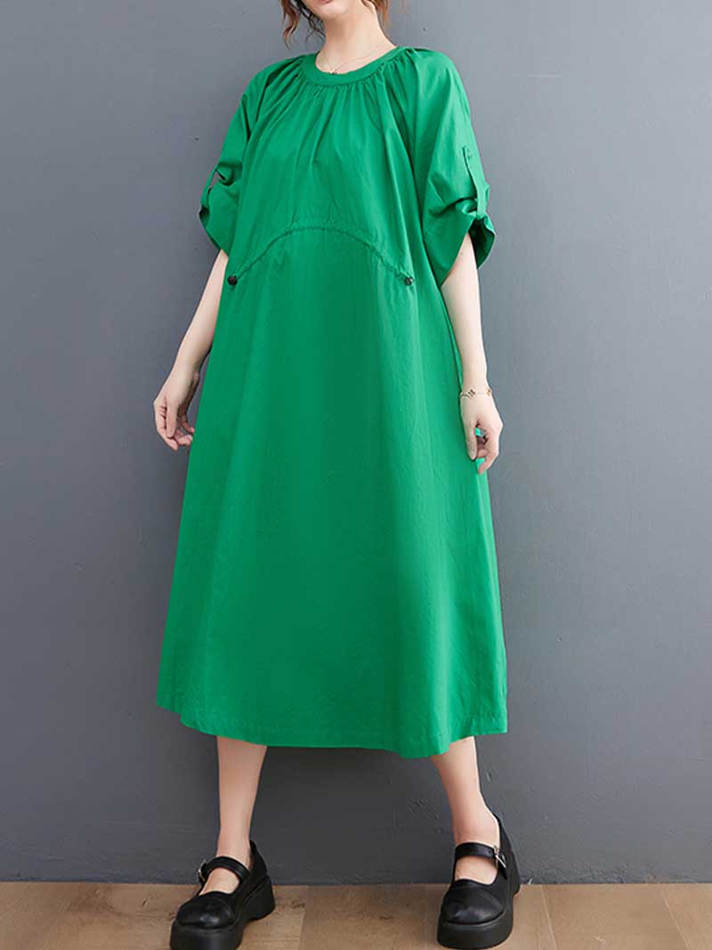 Plain Cotton Short Sleeve A-Line Dress - Fashionpara