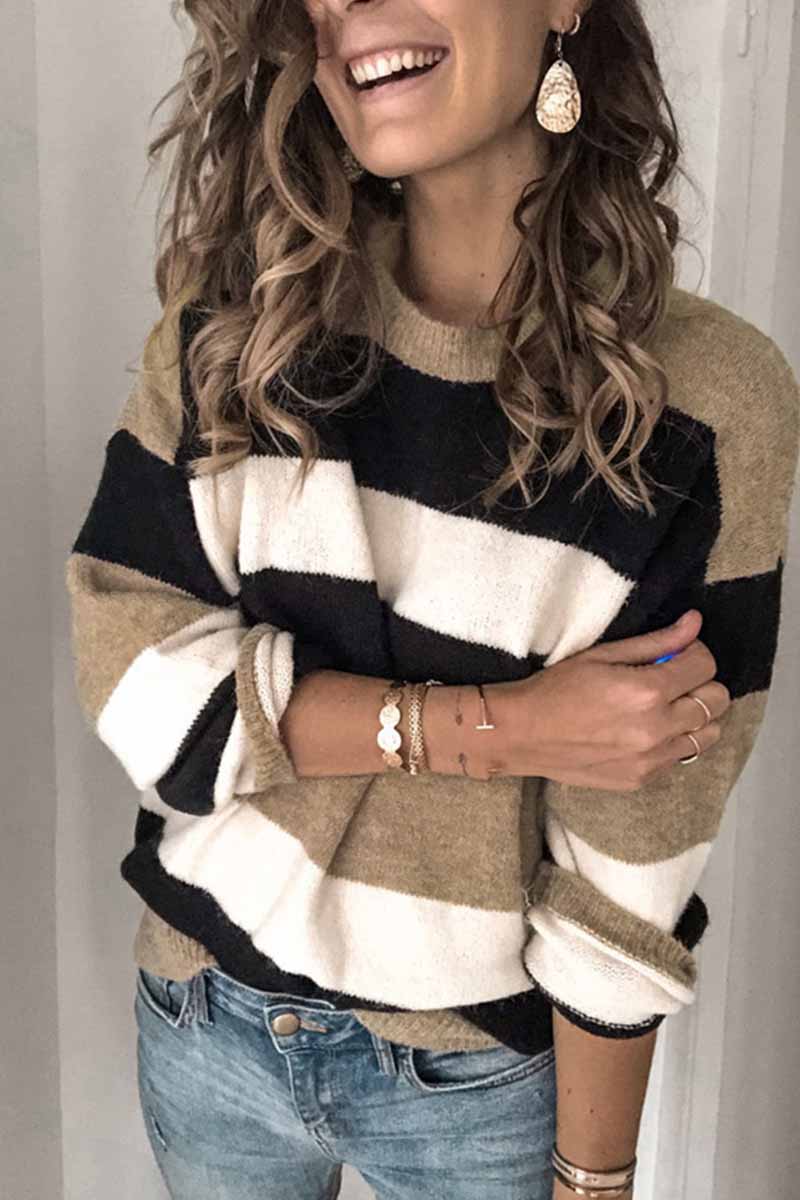 Florcoo Striped O-Neck Sweater in Three Stylish Colors