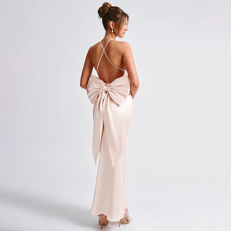 Satin Halter Plunge-Neck Backless Slip Maxi Dress 4