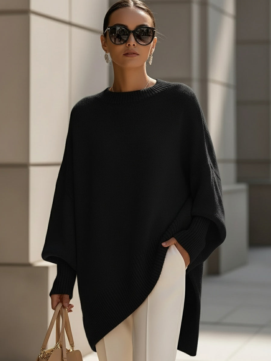 Mock Neck Batwing Sleeve Asymmetric Hem Oversized Sweater 10