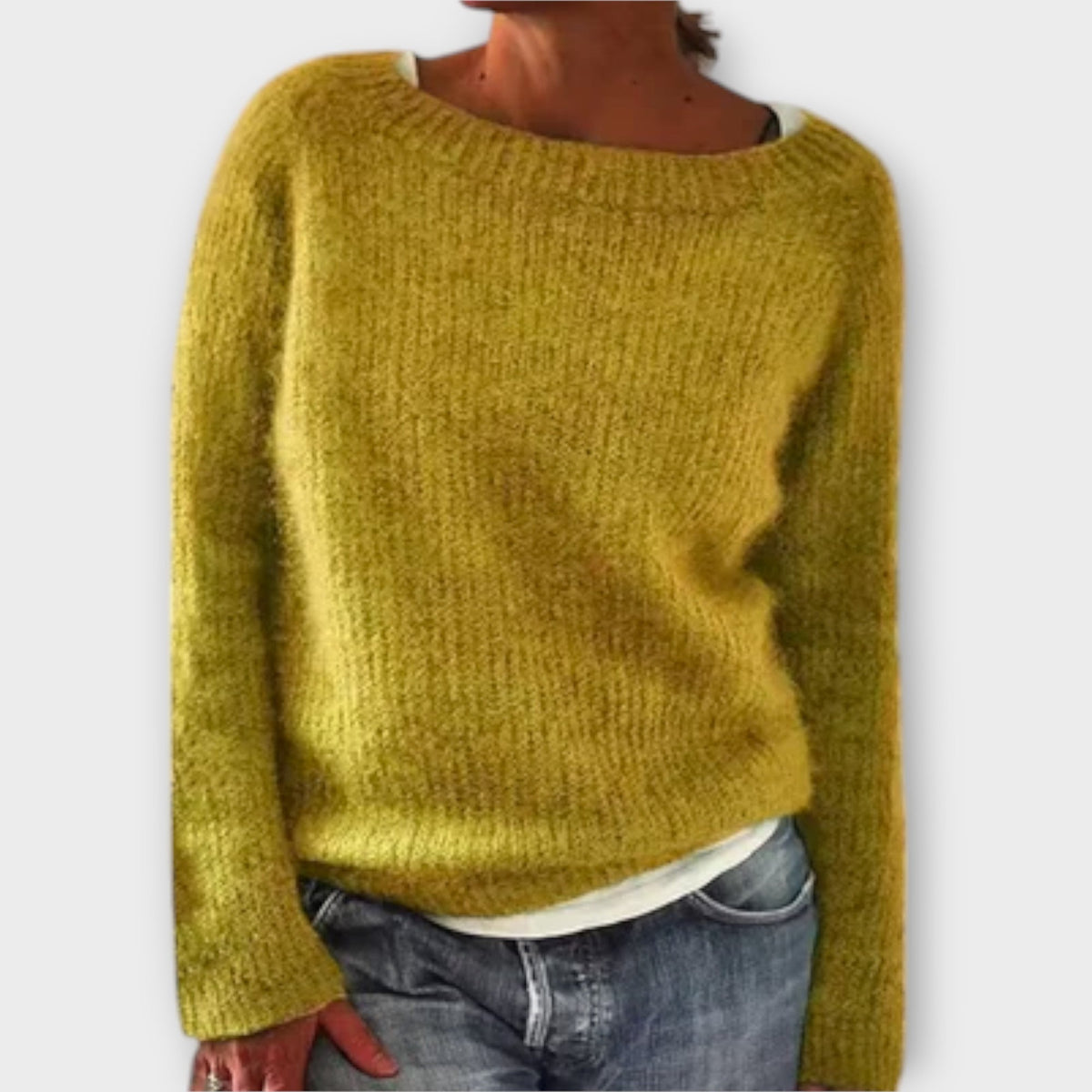 Boat Neck Long Sleeve Ribbed Knit Sweater
