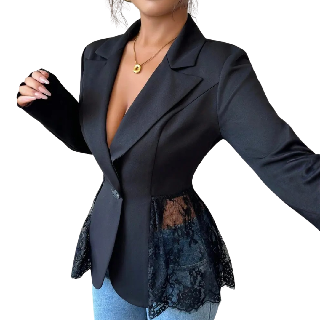 Notch Lapel Lace Trim Peplum Single Button Fitted Blazer 8