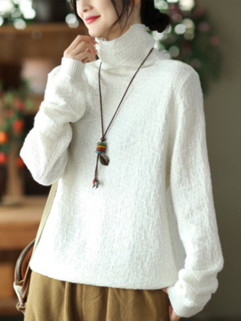 Double-knit Turtleneck Knitted Loose Thin Pullover Top - Fashionpara