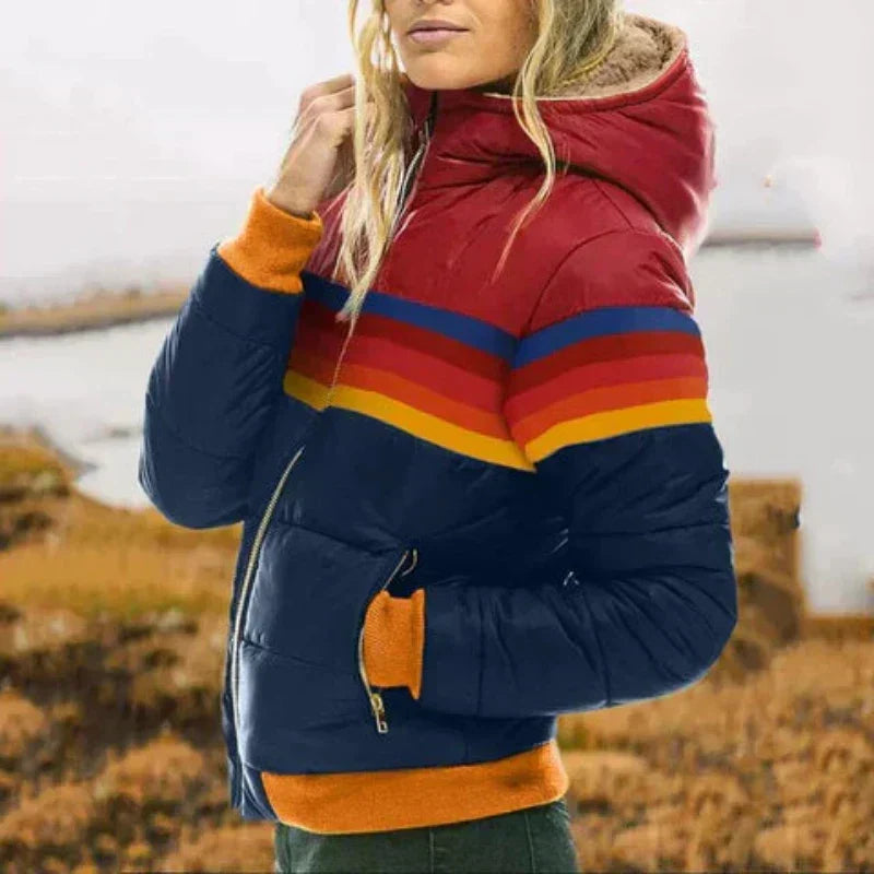 Striped Hooded Zip Front Puffer Jacket 3