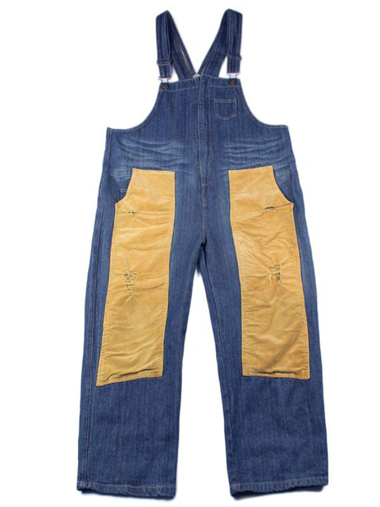 Happy Heart Color Contrast Denim Overall Dungarees - Fashionpara