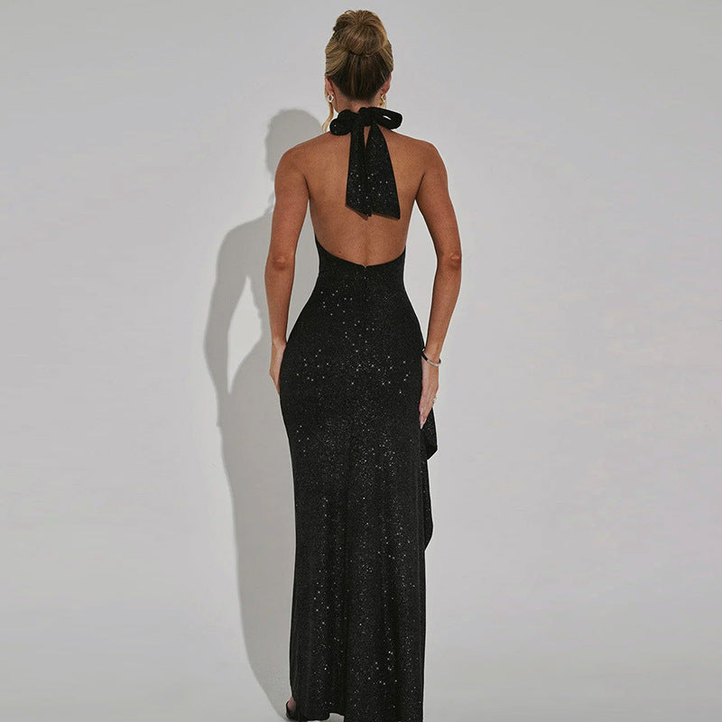 Sequin Halter High-Neck Thigh-Slit Bodycon Gown 4