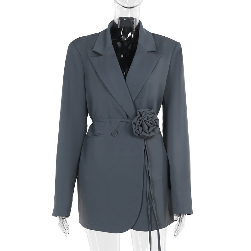 Lapel-Collar Long-Sleeve Belted Blazer Mini Dress 4
