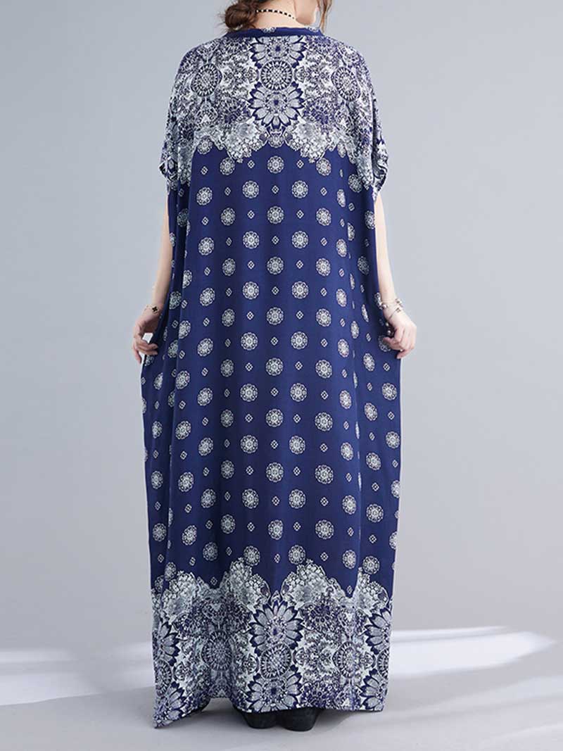 Medallion Print V-Neck Short Sleeve Kaftan Maxi Dress 2