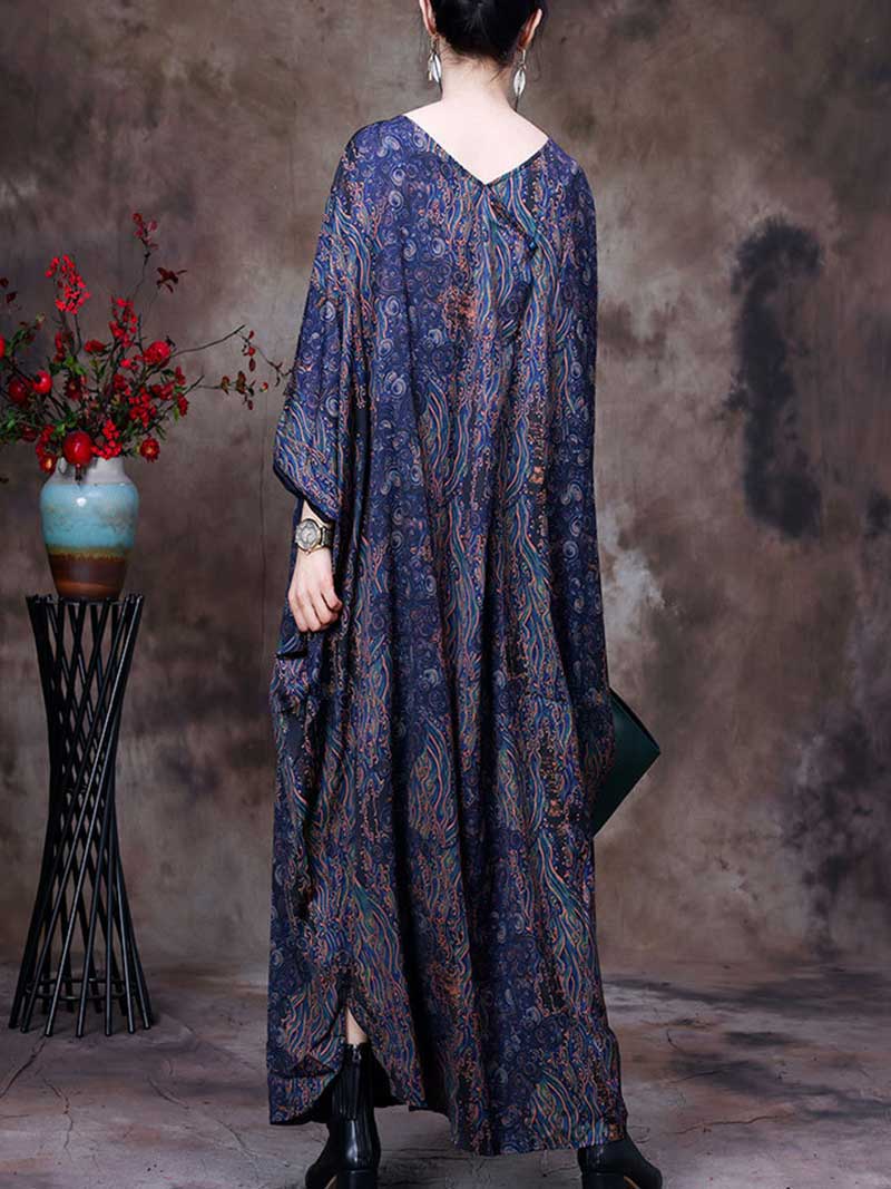 Paisley Print Round Neck Long Sleeve Cocoon Maxi Dress 2