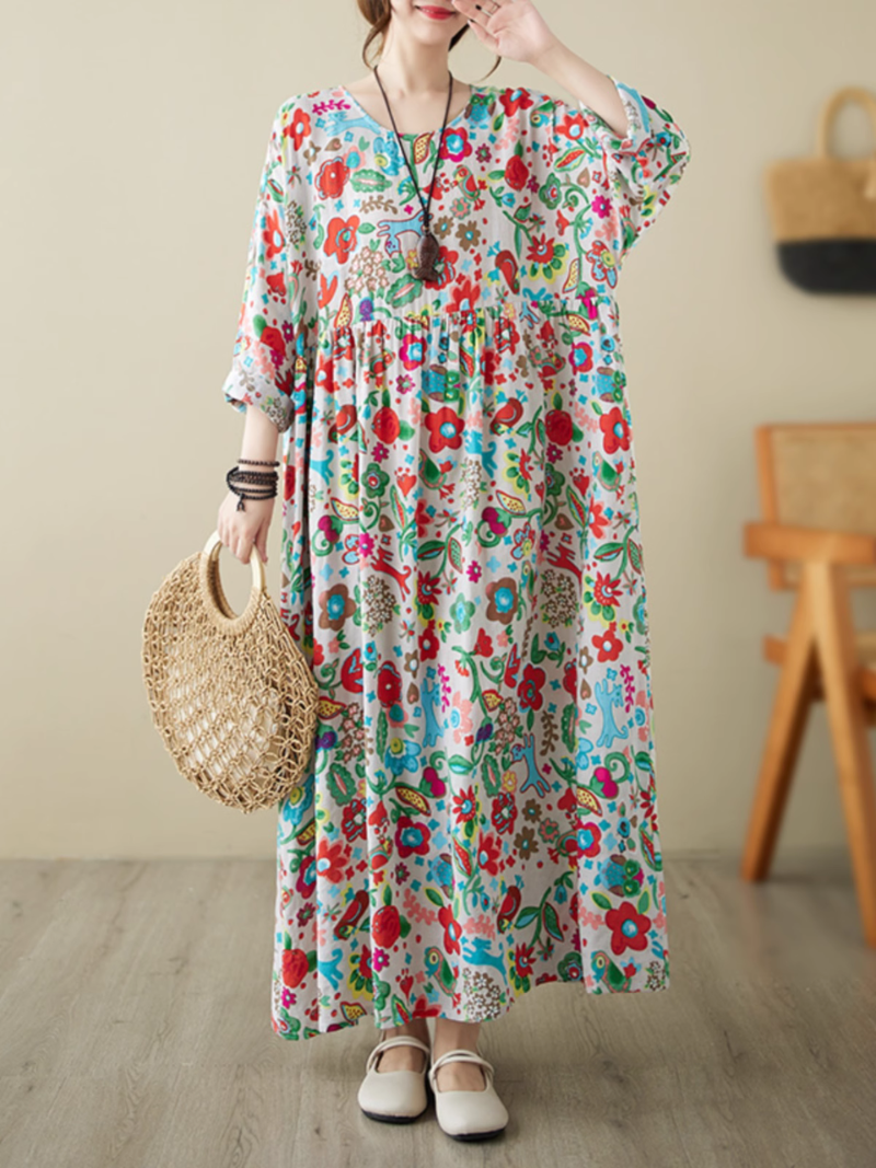 Chic Bohemian Long-sleeved floral Smock Dress - Fashionpara