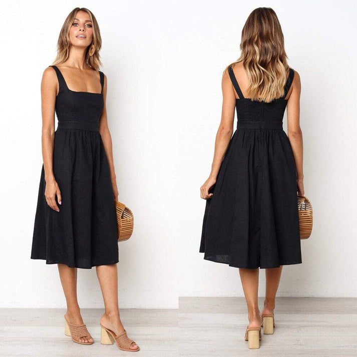 Sleeveless Square Neck Smocked Back A-Line Midi Summer Dress - View 3