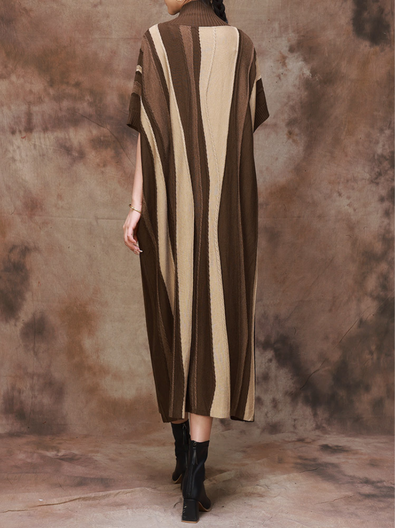 Half High Collar Pattern Midi Dress - View 2