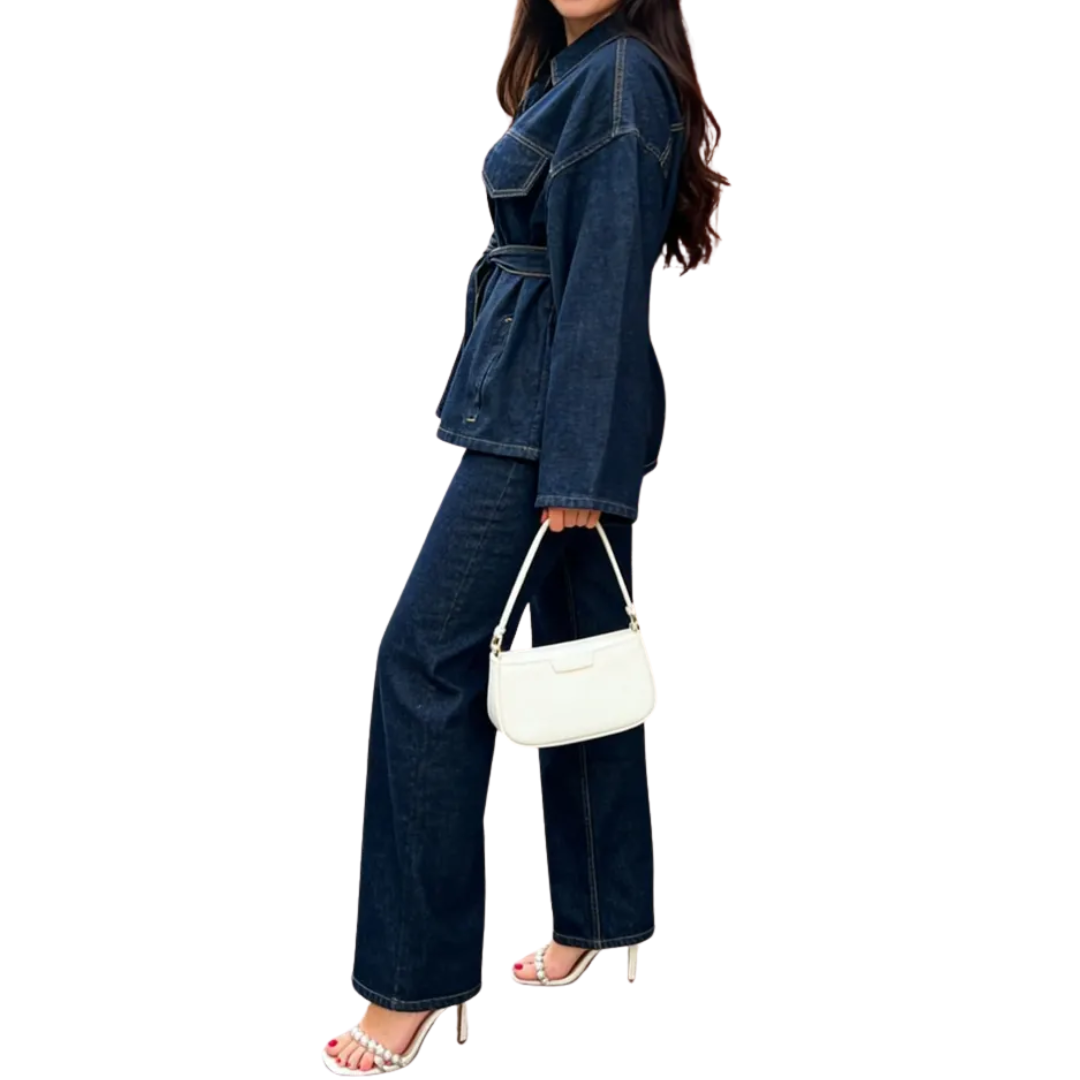 Belted Button Front Oversized Denim Jacket 5