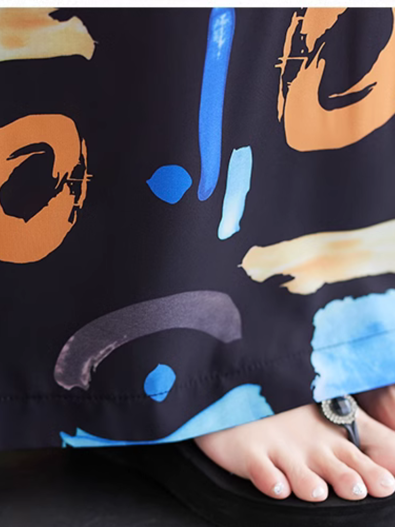Abstract Print V-Neck Short Sleeve Kaftan Maxi Dress 3